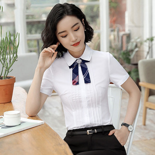 修身娃娃领蝴蝶结商务白领职场衬衫女短袖ol通勤办公室职员工作服