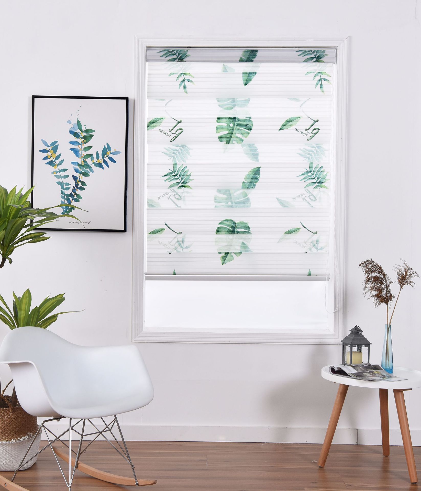 韩式卷帘北欧植物遮光百叶窗帘升降柔纱帘阳台办公室拉帘厂家直销