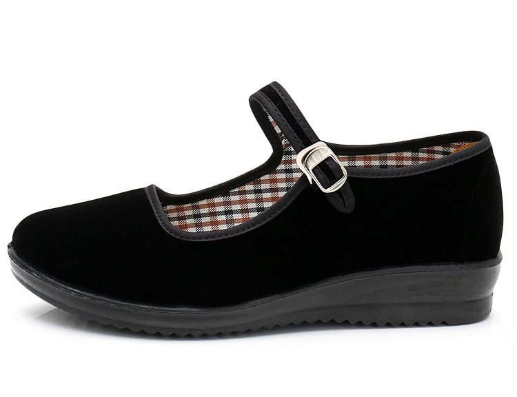 黑色带盼工作鞋女酒店黑色女士布鞋老北京布鞋女单鞋平绒一代平跟