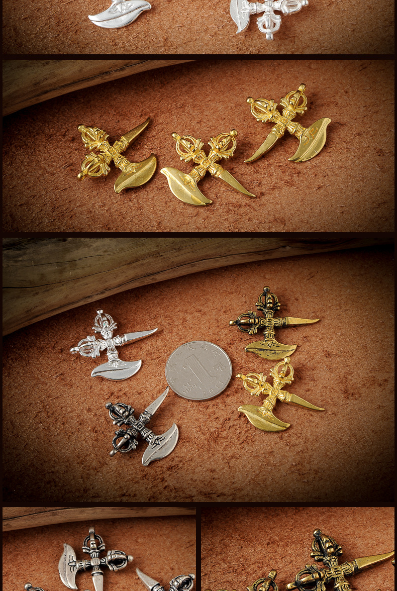 银傲 复古黄铜十字越刀法器挂坠吊坠 佛珠文玩菩提子diy配饰配件