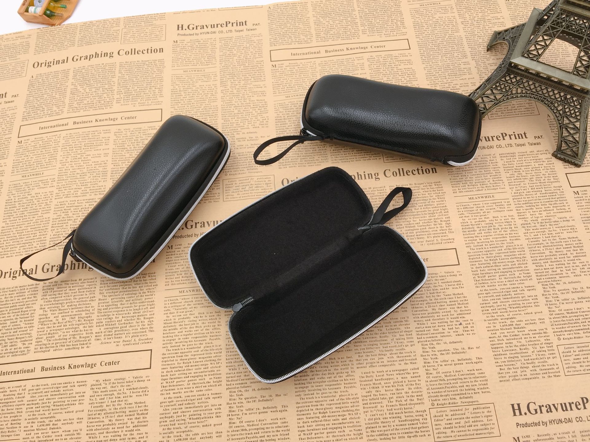 纯色墨镜拉链盒太阳镜镜盒 帕森纳黑色方形皮盒光学眼镜袋子bsll