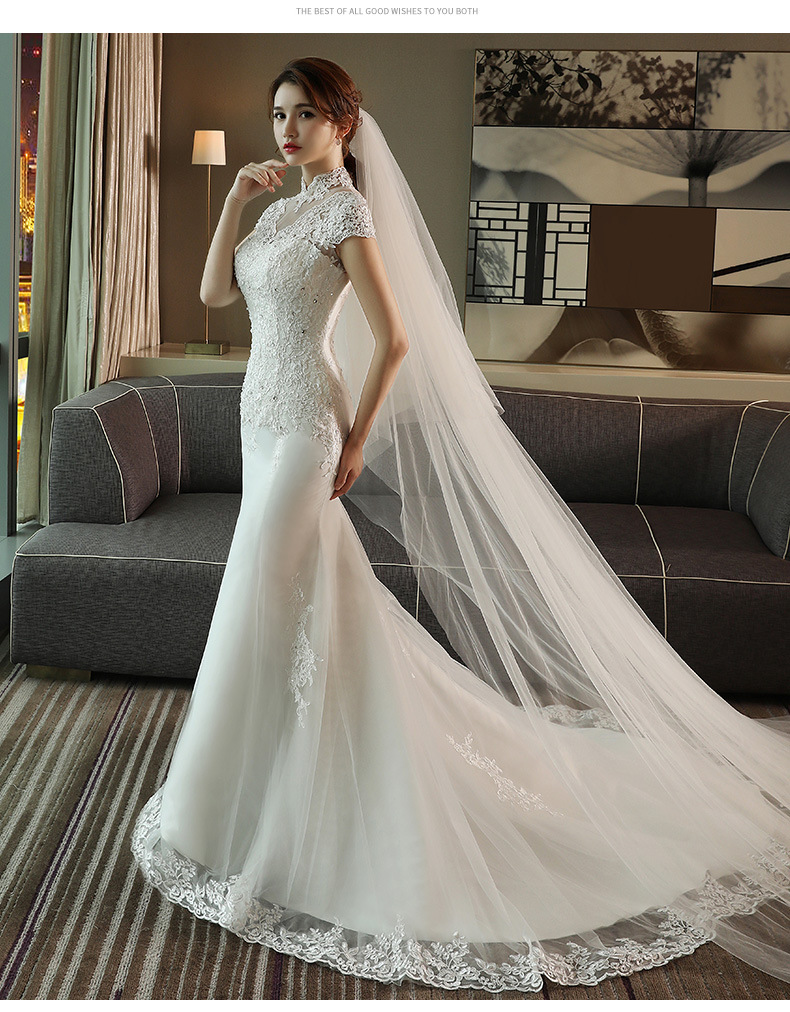 鱼尾婚纱礼服新娘2019夏新款韩版收腰小拖尾修身显瘦复古简约结婚