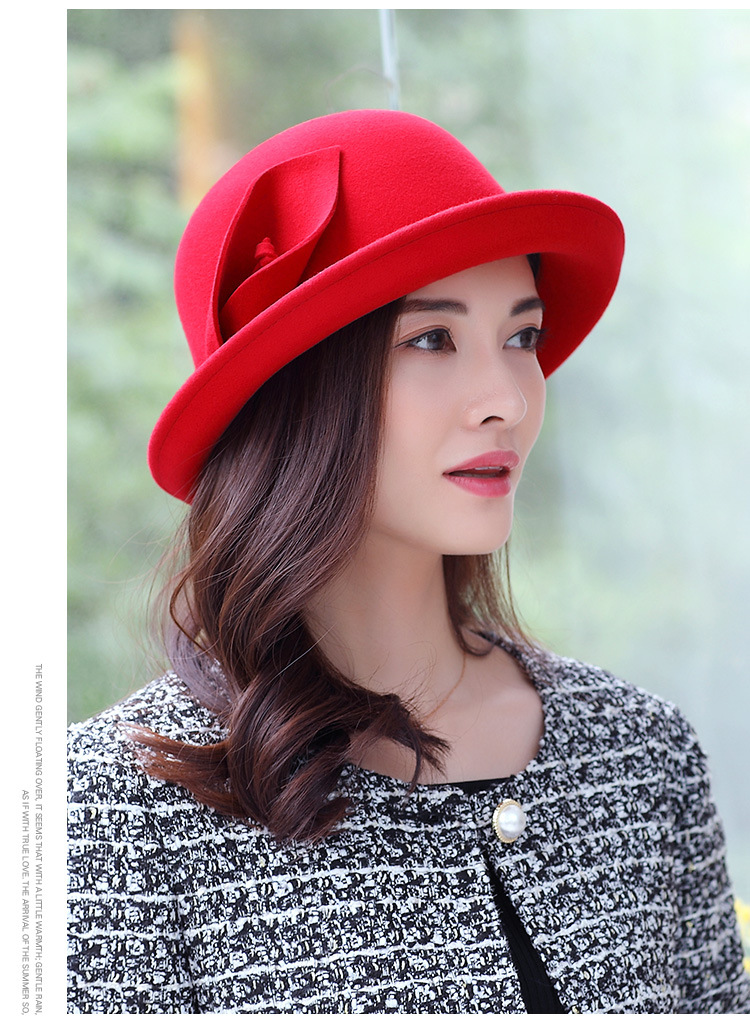 布塔帽子女秋冬季卷边小礼帽女羊毛呢子帽子女士英伦盆帽pt0951