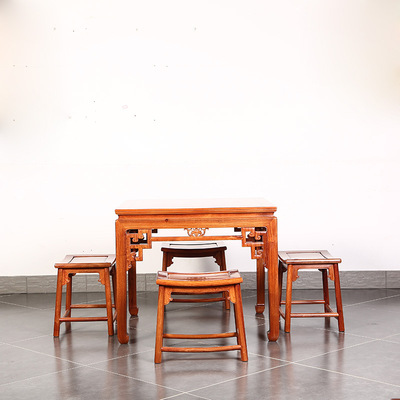 仿古家具实木餐桌小方桌原木方五件休闲桌组合餐桌中式古典桌椅