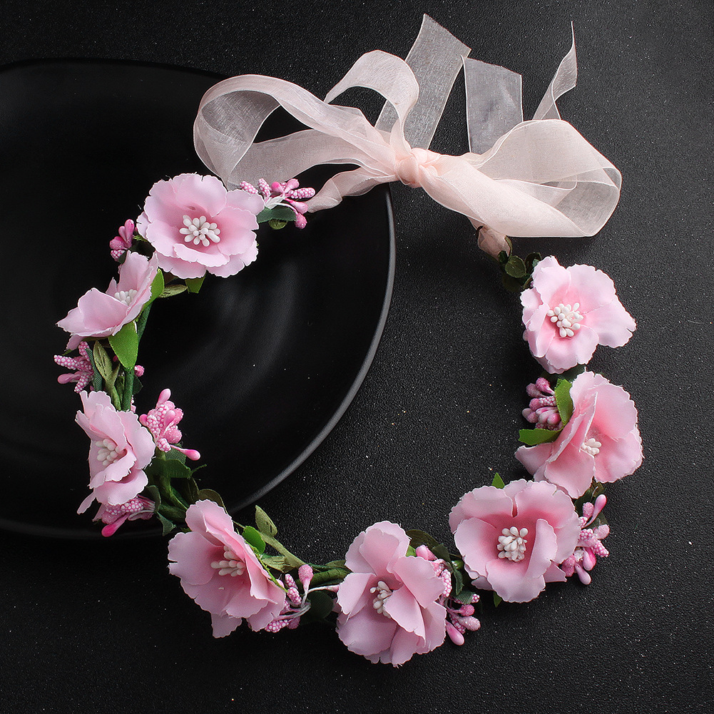 婚礼头饰_跨境热卖森系头环花环 粉色系少女花环头饰 沙滩婚礼头饰
