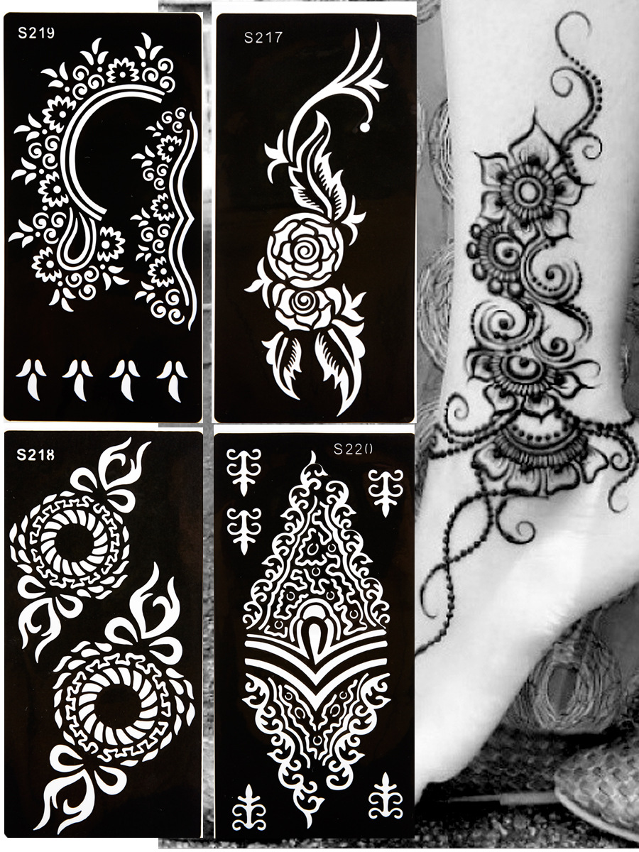 4张组合海娜纹身模板镂空纹身贴手绘半永久纹身喷绘模板