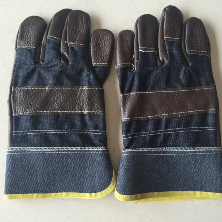 牛仔布分掌短皮电焊手套 头层皮手套 防割/防烫/耐磨劳保手套