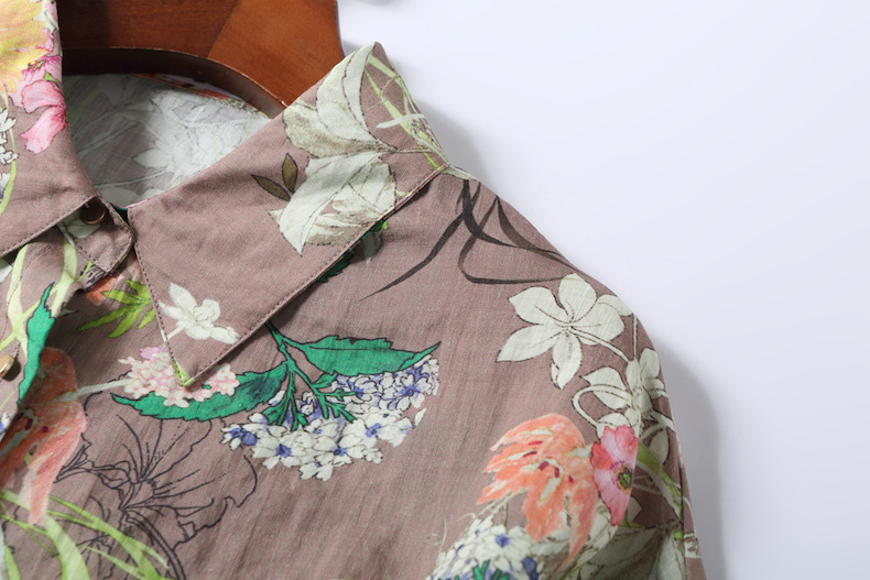 2018春夏新款春意轻松气质休闲新品清新优雅印花麻料衬衣232331