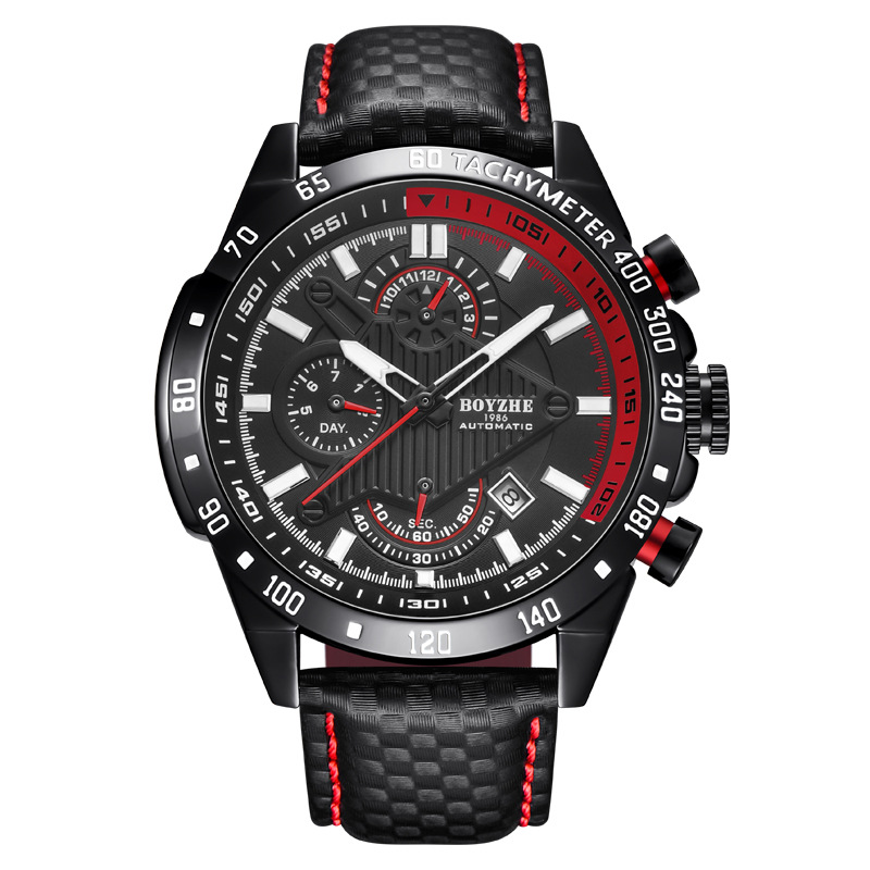 品牌手表_boyzhe品牌全自动机械防水手表蓝光面机械皮