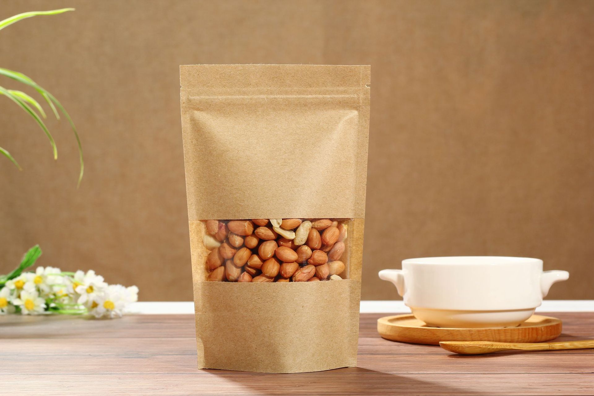 牛皮纸自立自封袋加厚开窗牛皮纸袋零食食品包装袋干果密封袋现货