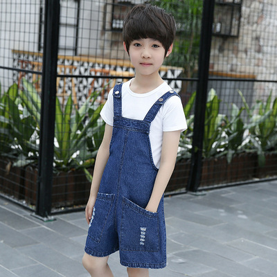 男童背带裤套装两件套外穿热裤夏新款儿童牛仔短裤吊带一件代发潮