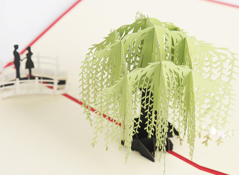 创意3d立体贺卡 柳树贺卡手工纸雕祝福节日贺卡定制批发