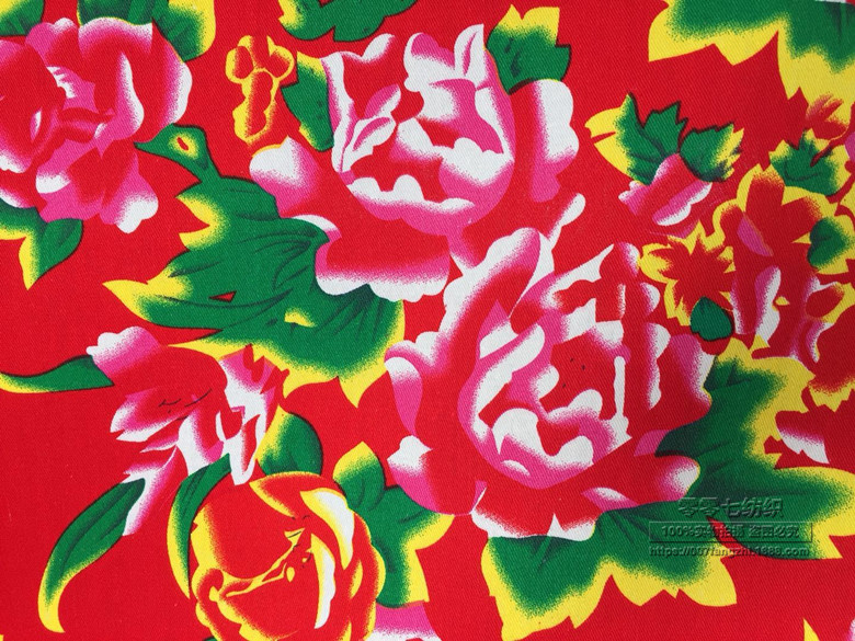 全棉纱卡印花布料 东北大花布牡丹花款 演出服装民族服饰装饰布艺