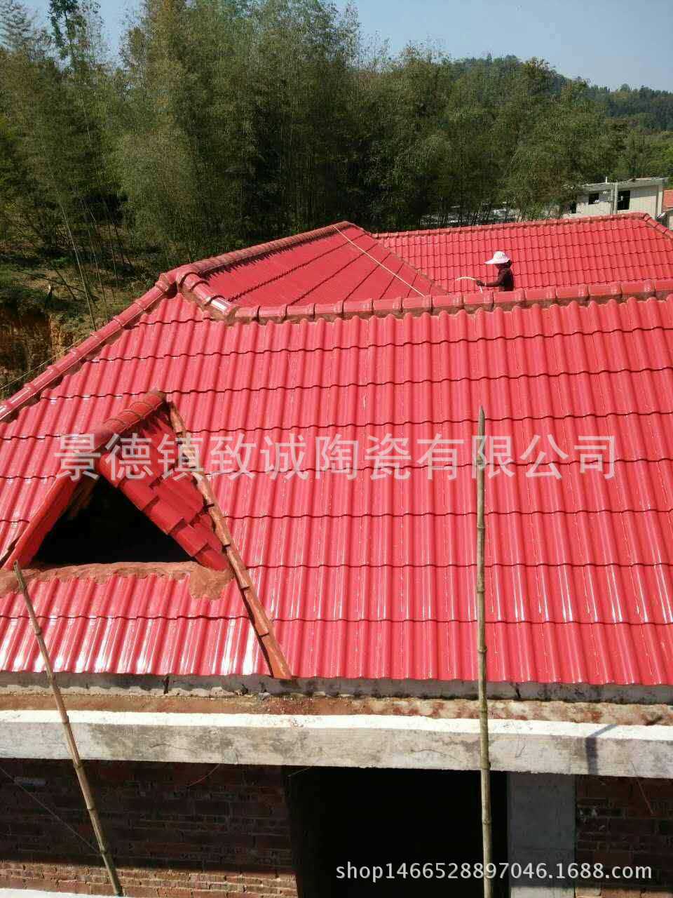 江西景德镇景龙瓦业农村别墅屋面瓦陶瓷瓦琉璃瓦连锁瓦大红色