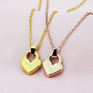 新款韩版时尚爱心锁项链 潮流心形桃心不锈钢玫瑰金吊坠 厂家直销