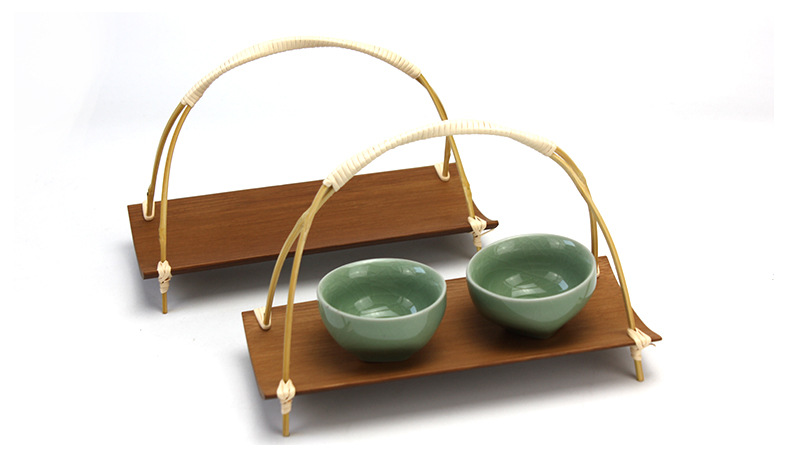 竹制手提茶巾托盘甜品小吃盘 日式功夫茶道配件酒店摆设装饰