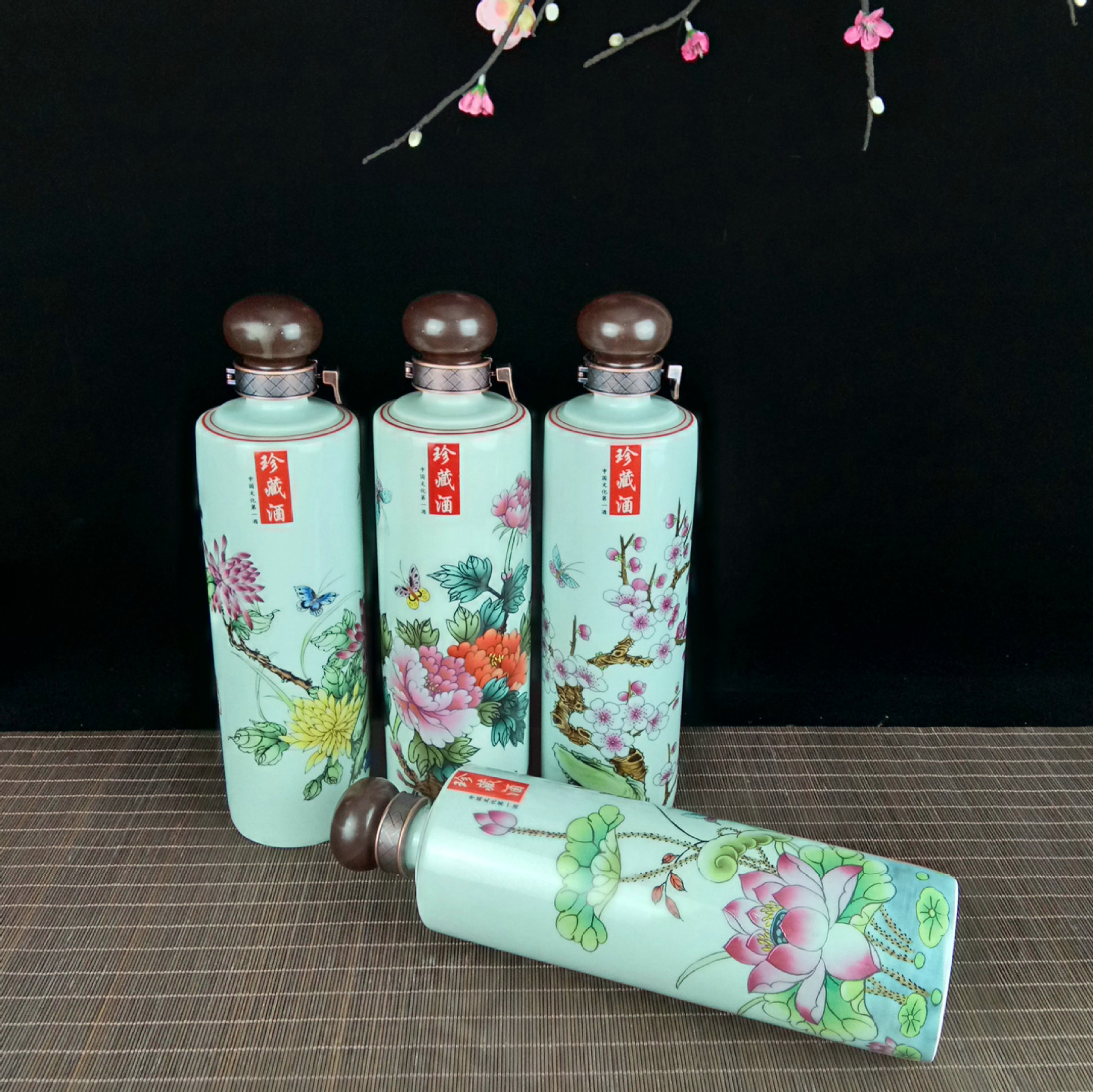 陶瓷酒瓶景德镇 春夏秋冬四季烤花瓷瓶工艺酒瓶 酒坛批发定制酒瓶