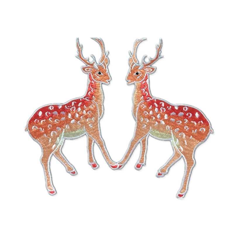 隆盛刺绣梅花仙鹿绣花布贴背胶可熨烫中国风汉服diy创意补丁贴