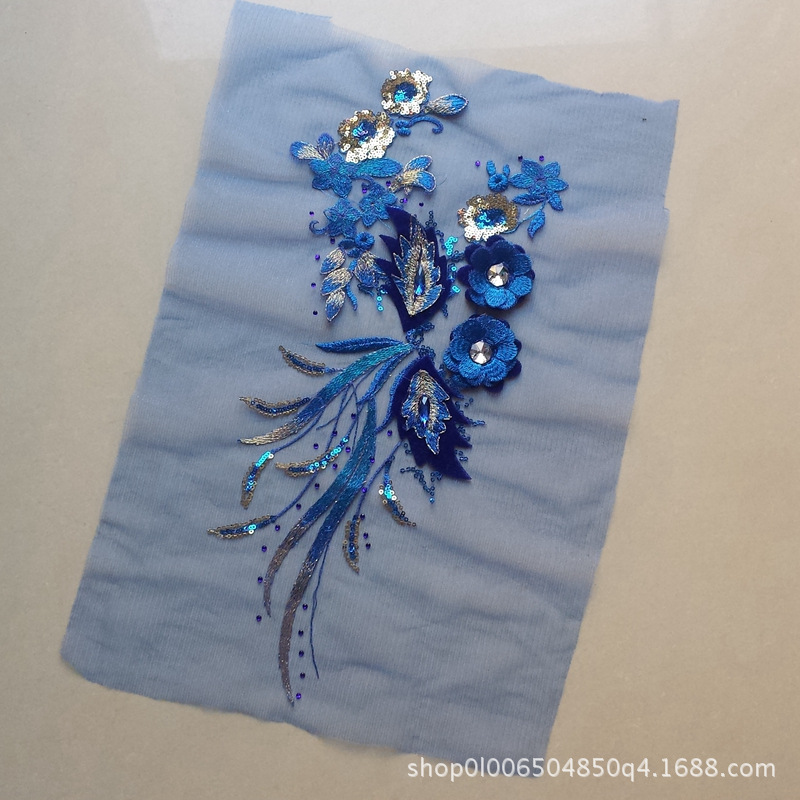 网纱亮片刺绣绒布立体花朵亮钻布贴贴花舞台表演服装装饰辅料批发