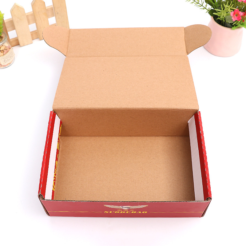 厂家直销红色连体折叠飞机盒鞋子收纳瓦楞纸盒彩印翻盖包装盒定制