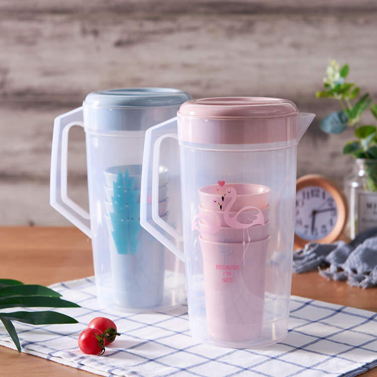 Summer Plastic Water Bottle Set One Pot Four Cups Cold Water Bottle Tea Set Creative Water Pitcher Promotional Gifts