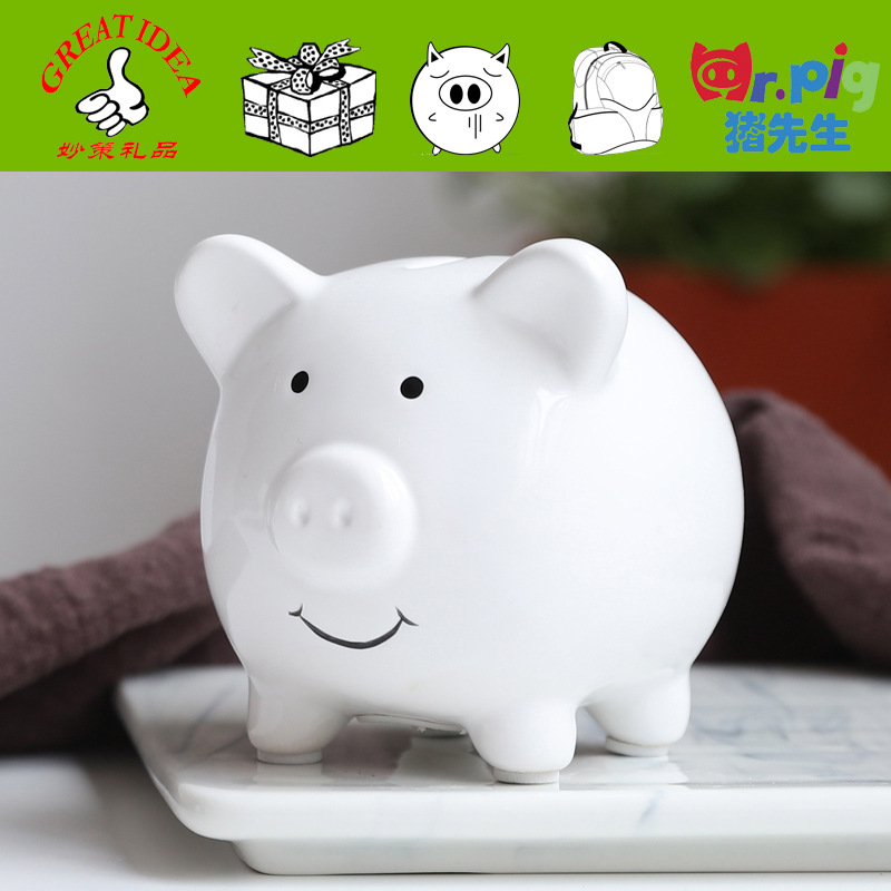 In Stock Wholesale Cute Baby Money Box Exquisite Ceramic Pig Coin Bank Children Piggy Bank Little Creative Gifts