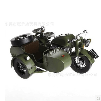 绝地求生大逃杀同款三蹦子吃鸡三人三轮摩托车模型摆件复古铁皮