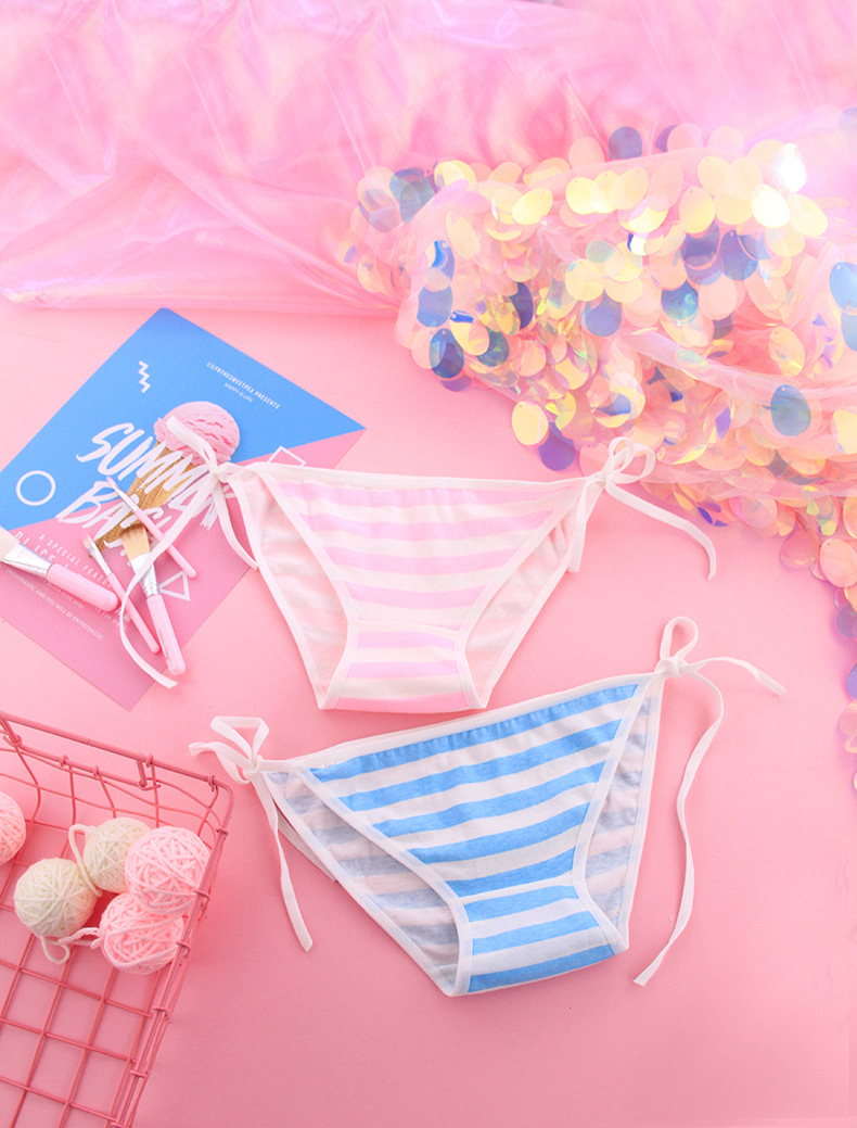 日系蓝白粉白条纹二次元胖次动漫绑带胖次萝莉少女软妹内裤c008-2