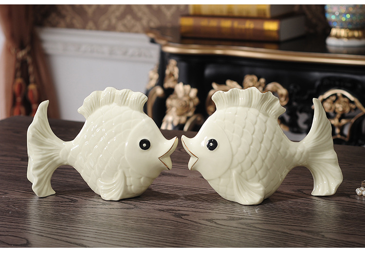 批发厂家现代家居陶瓷情侣对吻鱼装饰品工艺品欧式摆件创意 礼品