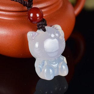 冰种玉髓hello kitty吊坠 小女生可爱凯蒂猫挂件玉佩 萌萌卡通猫