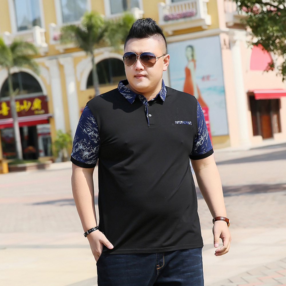 夏款肥佬短袖t恤男翻领加肥加大码宽松 潮胖子男装polo打底衫衣服