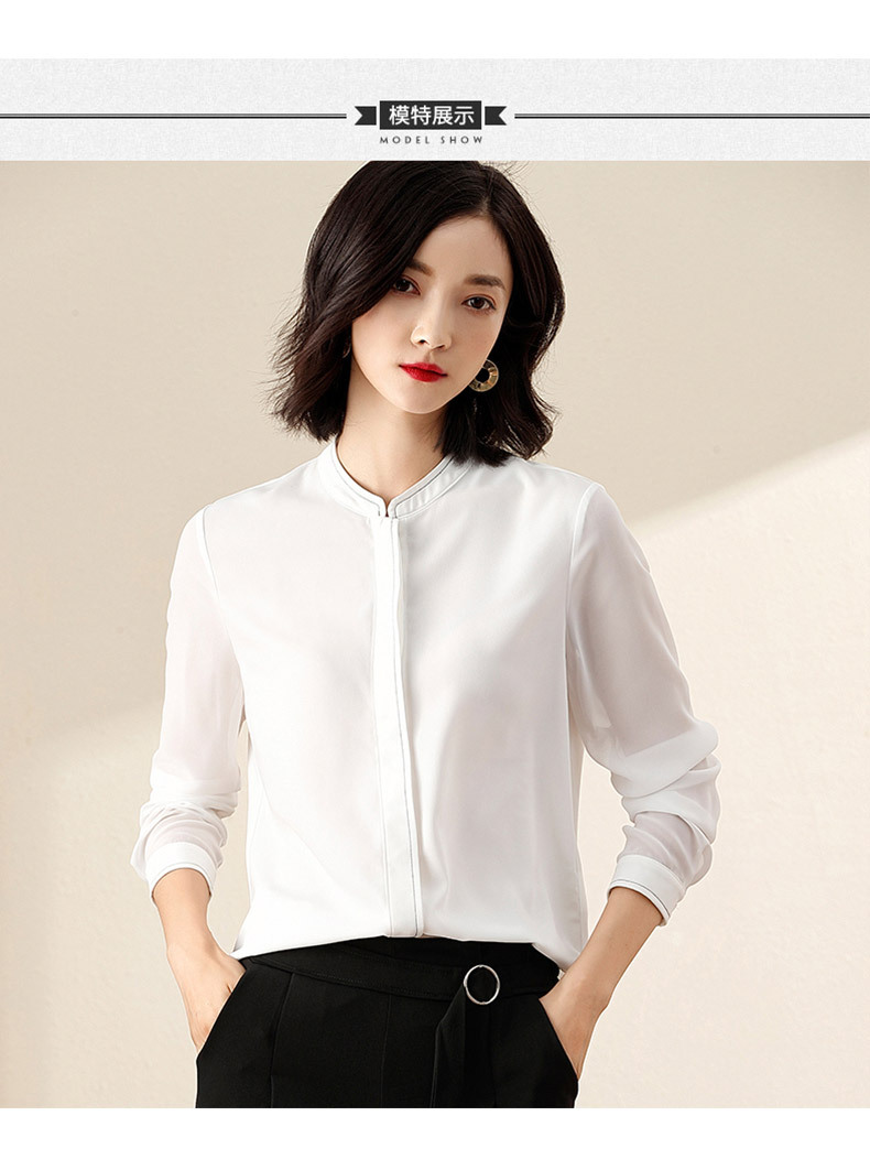 2018春季新款韩范衬衫女长袖复古立领撞色中长款雪纺衬衣一件代发