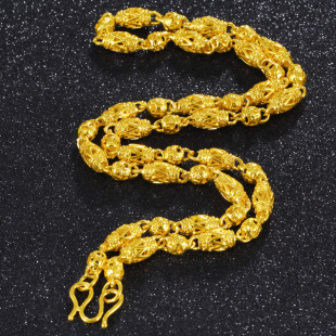 镀金镂空w字母项链 仿真镀24k真金男士镀金项链久不退色 沙金饰品