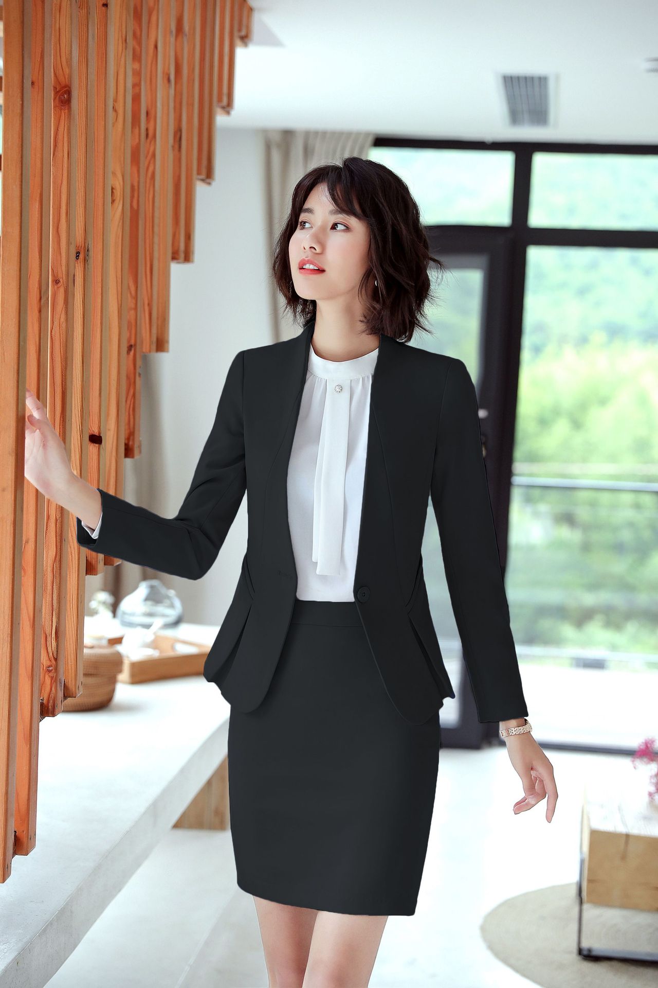 新款职业女装 女士正装西服套裙 工作服长袖房地产销售西装套装