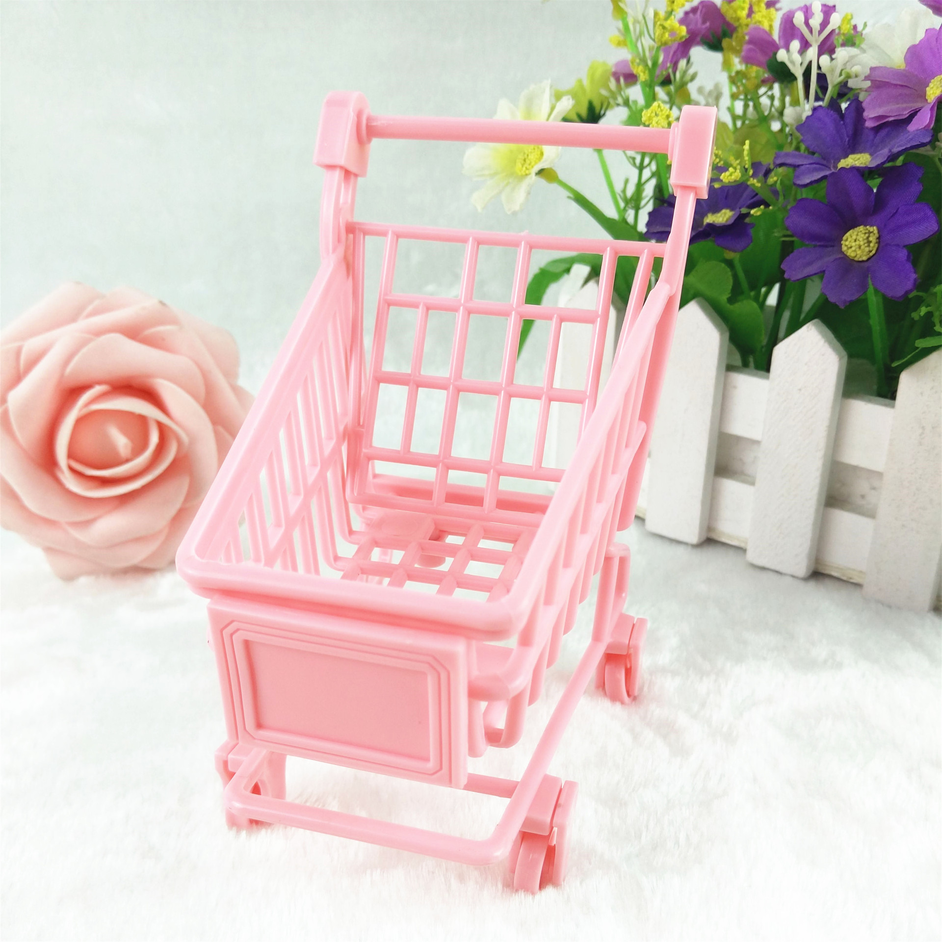 蛋糕生日摆件粉红购物车 生日蛋糕烘焙情景装饰粉红小推车摆件