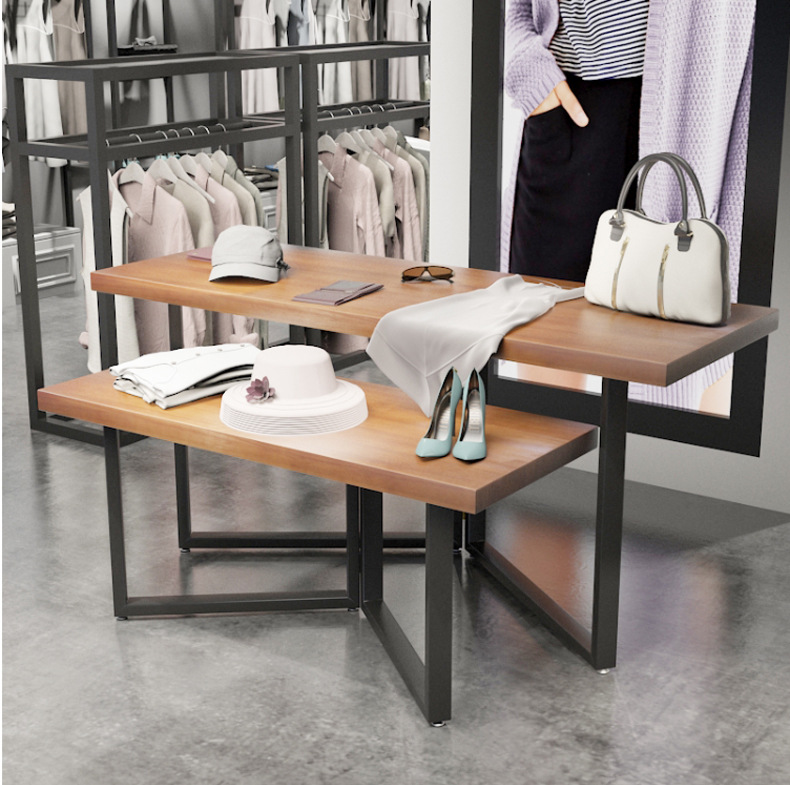 北欧服装店流水台高低展台组合 包包鞋子铁艺展示桌中岛台货架