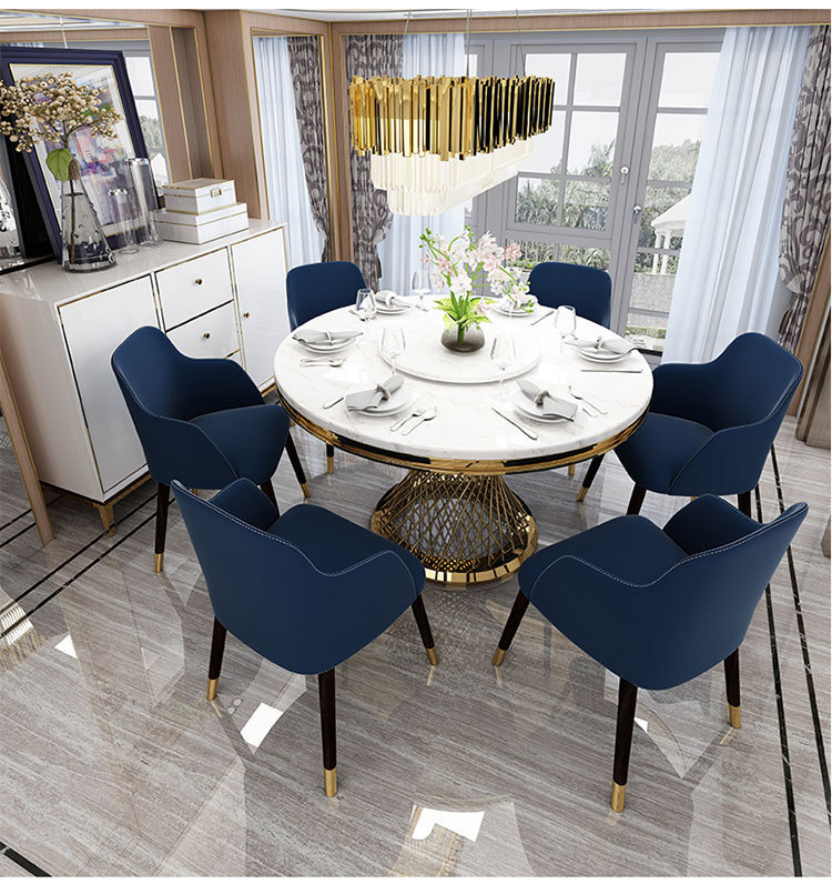 北欧大理石餐桌现代简约小户型圆形迷你饭桌样板间餐桌椅6人组合