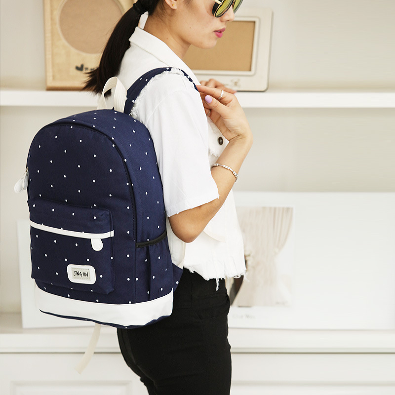 Canvas Casual Backpack Three-Piece Women's Bag Small Fresh Large Capacity Student School bag Polka Dot Backpack