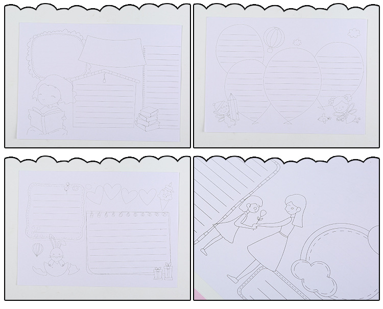 新品4k手抄报模板 小学生校园儿童diy美术空白线稿涂色绘画纸批发
