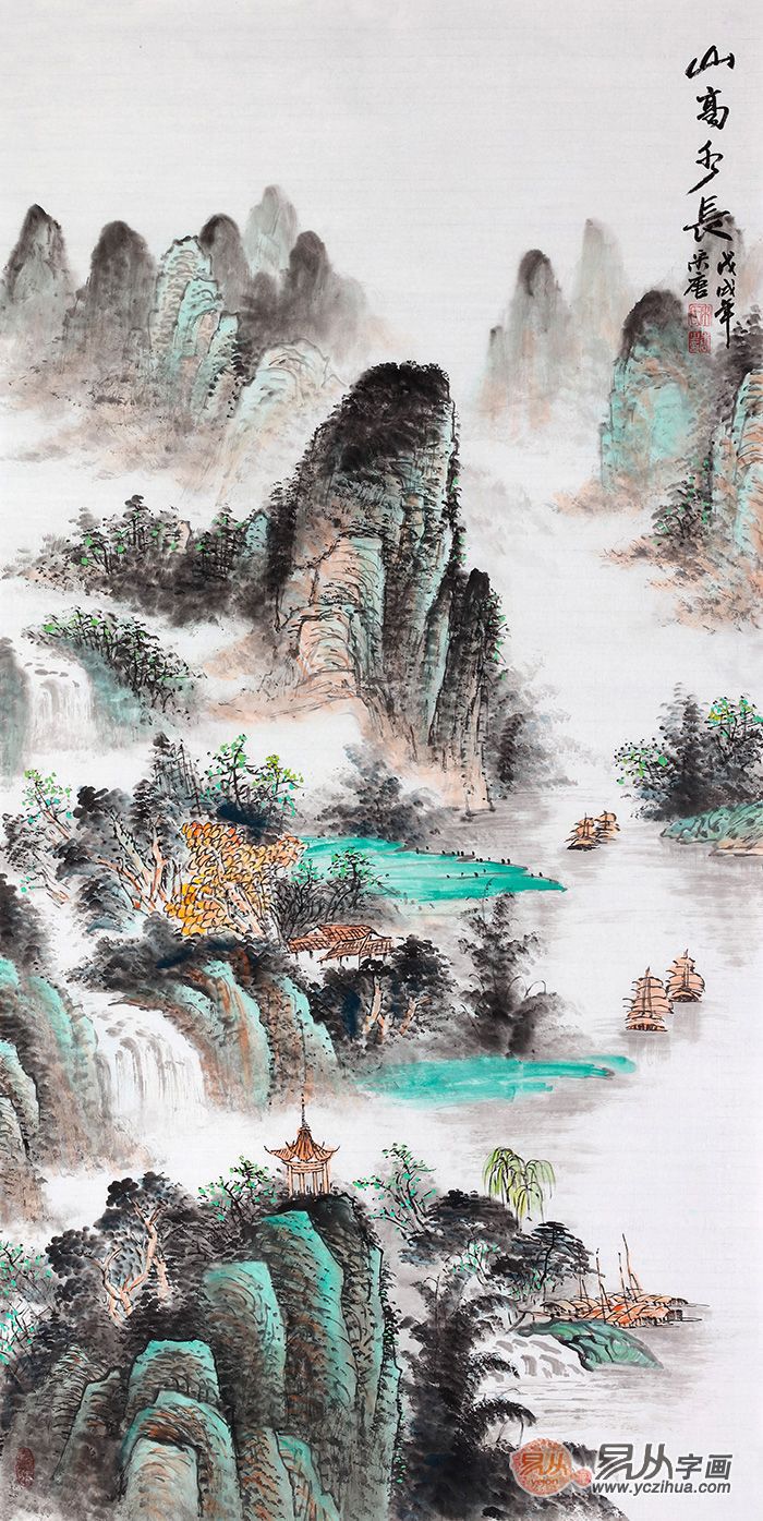 家居装饰画 宋唐四尺竖幅山水画《山高水长》  (作品来源:易从网)