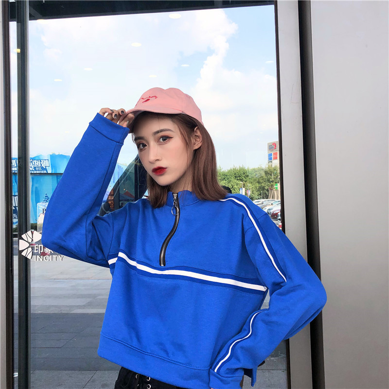 高领原宿风宽松百搭半拉链套头卫衣外套学生上衣_迷迷知音11服装_义乌