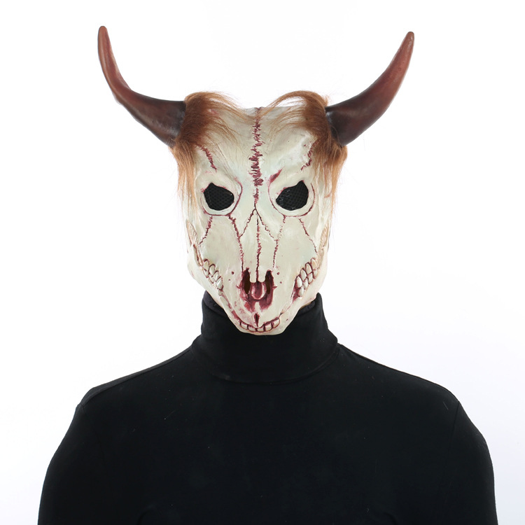 万圣节cos羊角头人脸鬼面具婚礼表演酒吧搞怪道具成人搞笑恐怖