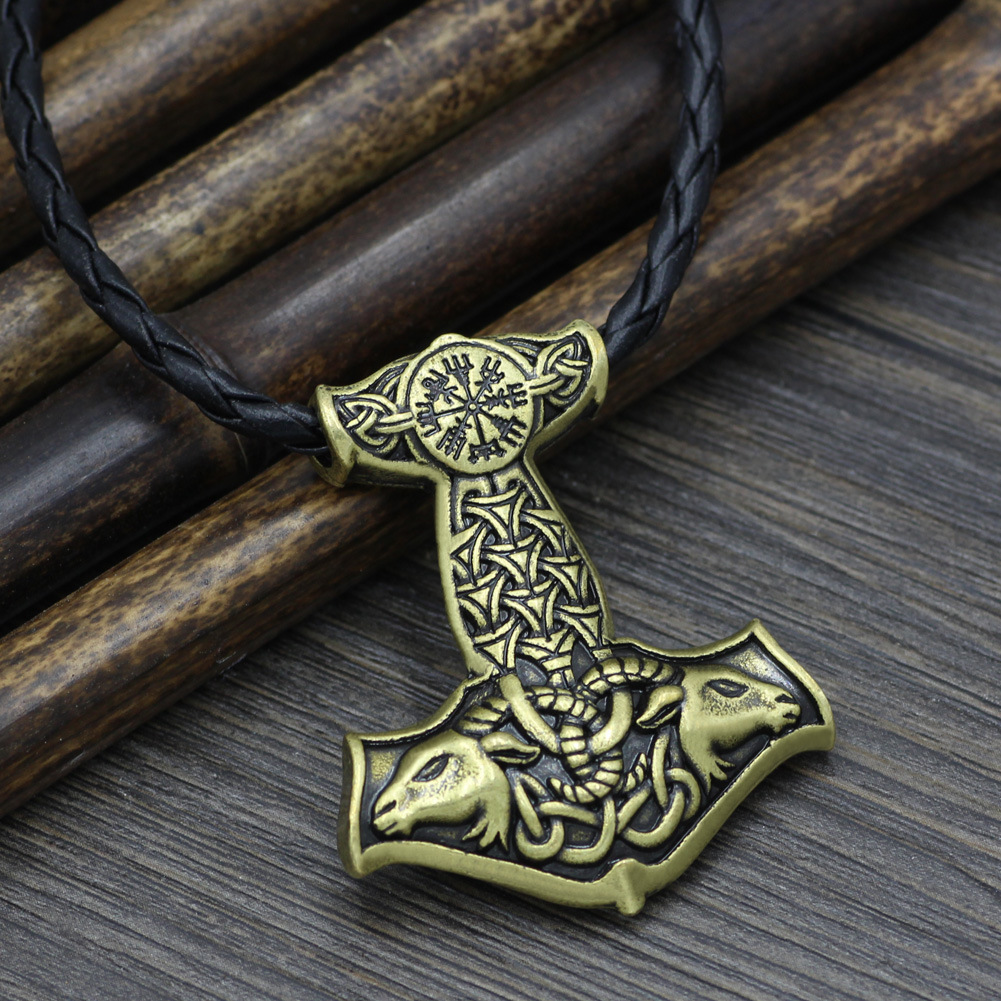 北欧神话维京双头羊复古奥丁标志项链雷神之锤吊坠护身符饰品批发