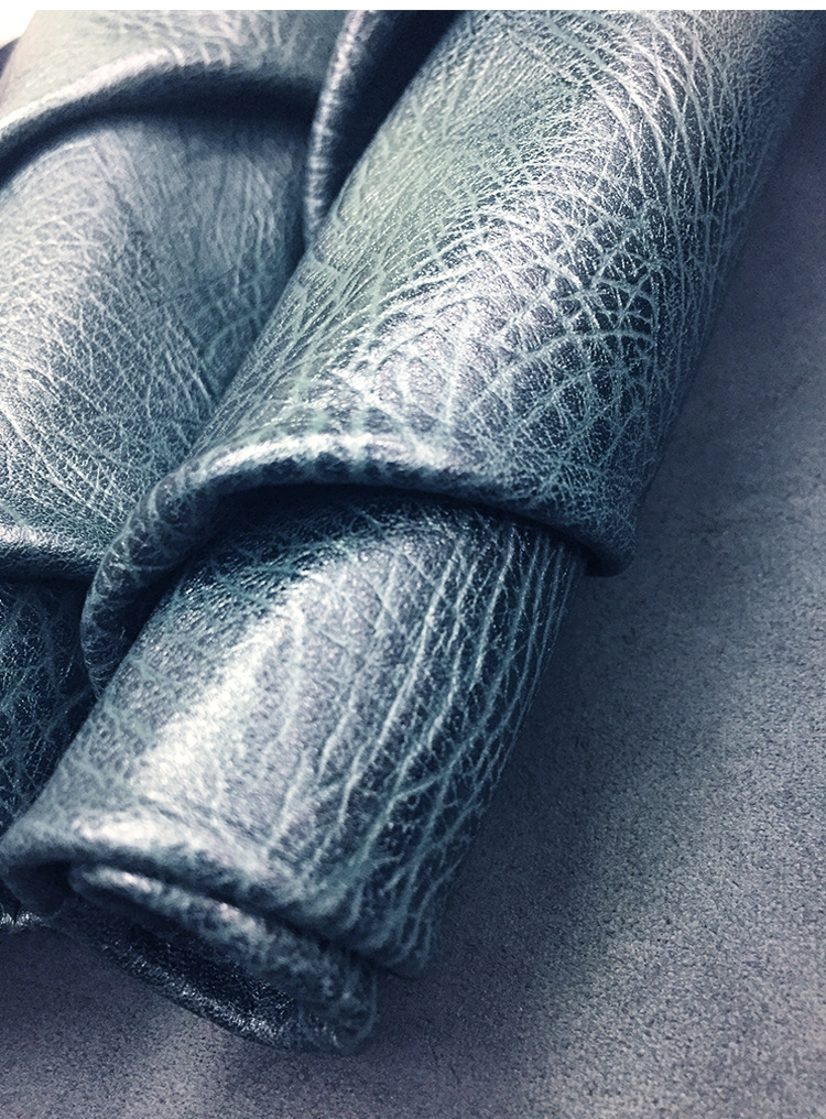 【海涛皮业】深蓝油蜡山羊皮700纹翡翠之光系列花纹整张头层真皮