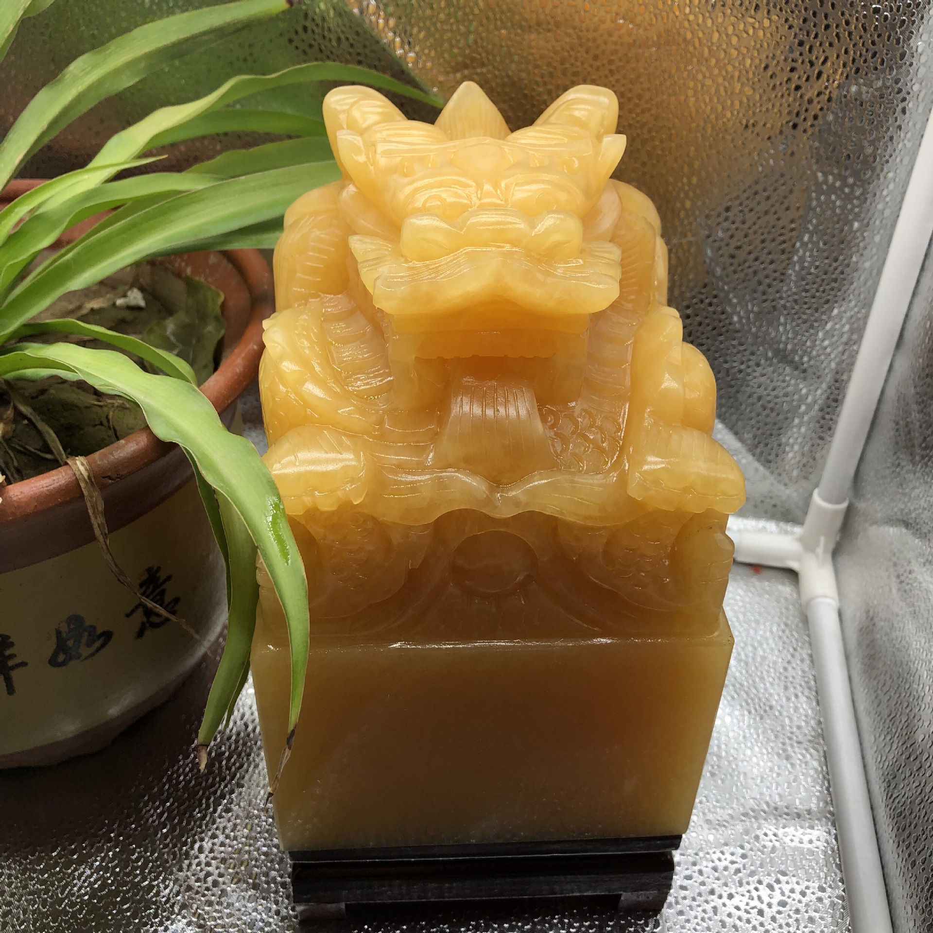 天然米黄玉盘龙玉玺单龙印章家居摆设开业送礼铭文刻字办公摆设