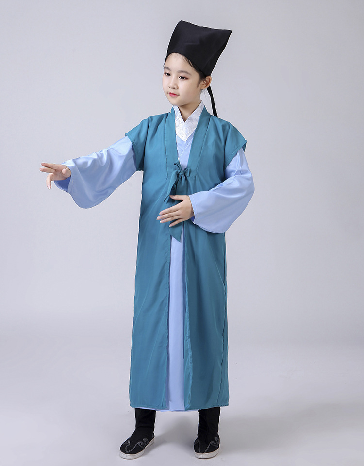 儿童古装汉服书童书生才子唐装幼儿男女童教书先生国学班演出服装
