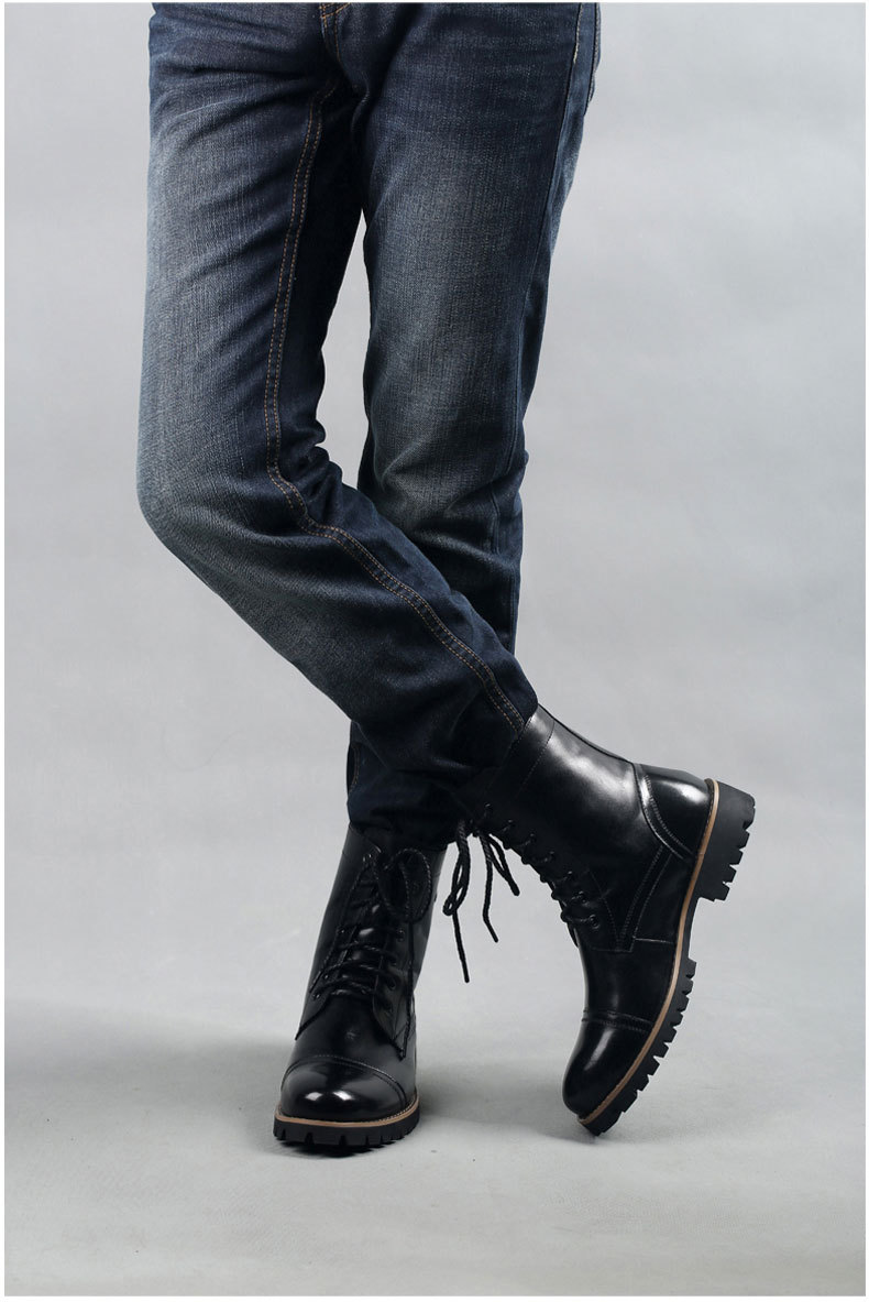 马丁靴潮流真皮军靴冬季保暖皮靴英伦牛仔靴牛皮男靴子中筒靴