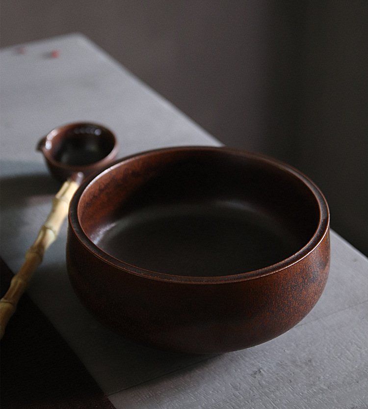 楚瓷景德镇手工大号陶瓷兔毫窑变渣斗茶洗建水水洗水盂粗陶水钵