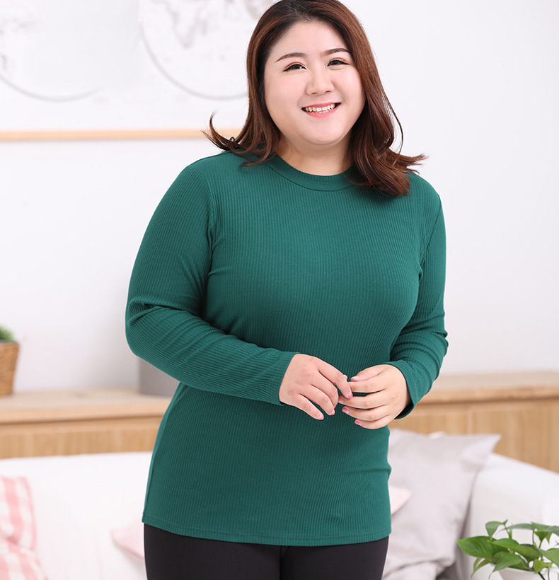 清仓价非质量问题不退换-胖女人大码长袖打底衫肥mm200斤纯棉紧身
