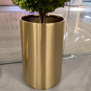 圆柱形不锈钢落地大花盆楼盘户外别墅花箱花钵园艺花架修饰花器